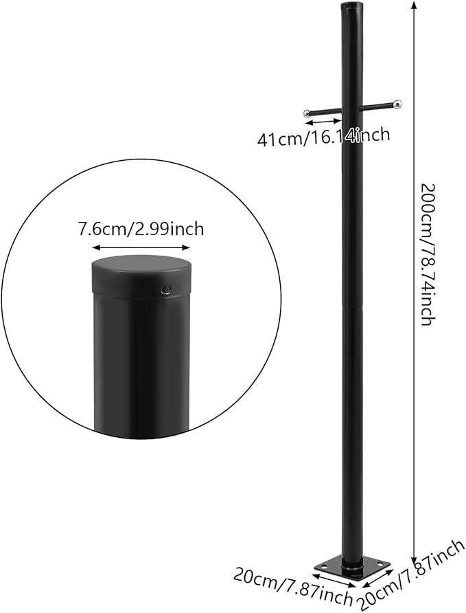 6.5FT Outdoor Lamp Post Split Street Light Pole with Cross Arm Base Mount Lighting Post Fixtures for Courtyard Parking Lot Fits Standard 3 Post Top Fixtures (6.5FT 76mm Base Mount)