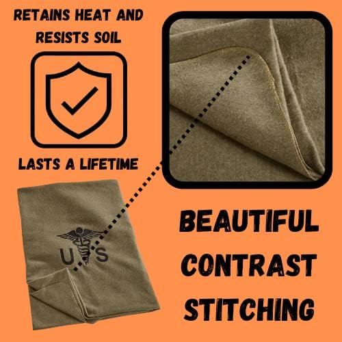 M MCGUIRE GEAR Military Style Wool Camping Survival and First Aid Blanket 64 x 90 Embroidered Caduceus Logo Olive Drab