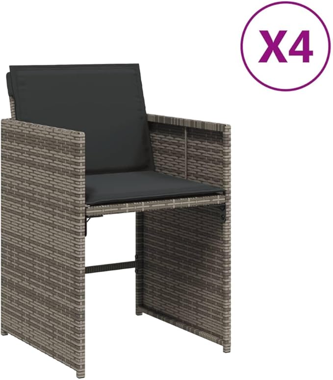 Patio Chairs with Cushions Set of 4 Outdoor Furniture Gray Poly Rattan Comfortable Lounge Chairs for Garden Patio Lawn and Balcony