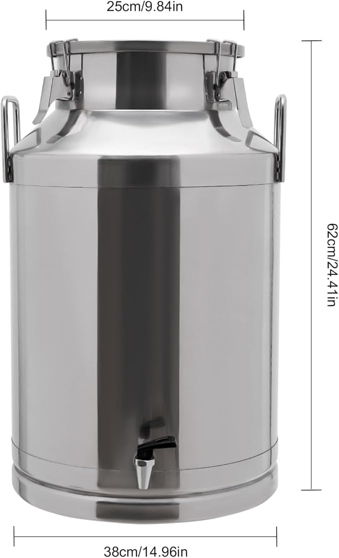 60L Stainless Steel Milk Can Heavy Duty Food Storage &amp Transport Container for Dairy Wine Grains Ideal for Home Farm &amp Commercial Use With a Faucet
