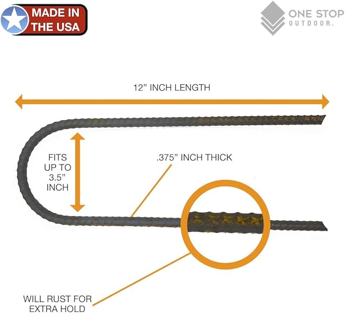 USA Made - (4-Piece Set) Trampoline Wind Stakes 0.375 Inch Heavy Duty Stake Safety Ground Anchor Non-Galvanized Steel Rebar Wind Stakes