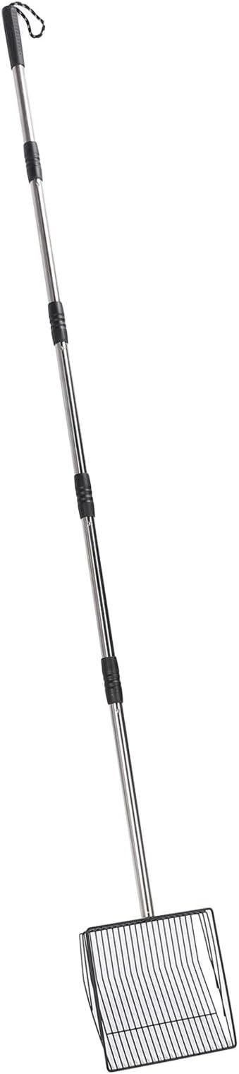 Extended Handle Litter Scoop Retractable Push Lock Design Stainless Steel Non Stick Heavy Duty Chicken Manure Shovel with Fully Enclosed Edges for Large or Small Coops