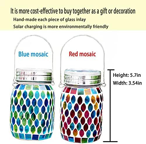 2 Pack Solar Outdoor Mosaic LanternSolar Lights Outdoor Hanging Lanterns Rechargeable Waterproof Table lamp Mosaic Night Light for Garden Patio Party Yard Outdoor/Indoor Decorations