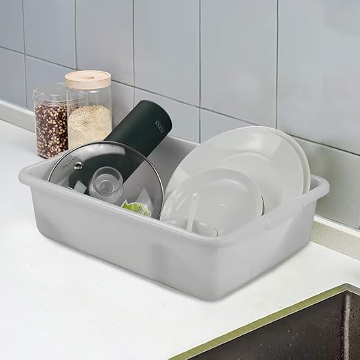 Wash Basin Tub Plastic Dish Pan 8 Liter White Bus Tubs Set of 4