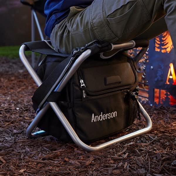 Personalization Universe Sit 'n Fish Cooler Chair - Foldable Fishing Chair with Tackle Box Organizer and Soft Cooler - Ideal for Father's Day Personalized Fishing Gift for Dad