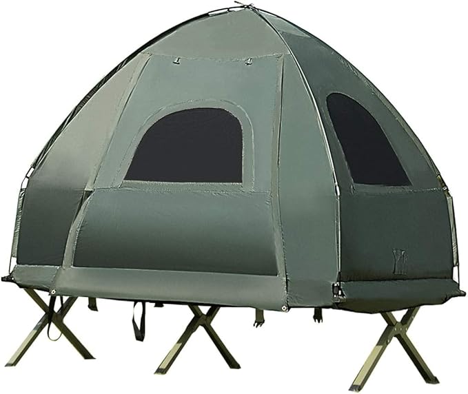 Moccha Folding Camping Tent Cot with Sleeping Bag and Air Mattress Elevated Camping Tent with Carry Bag for Outdoor Activity Hiking Picnic (1-Person)