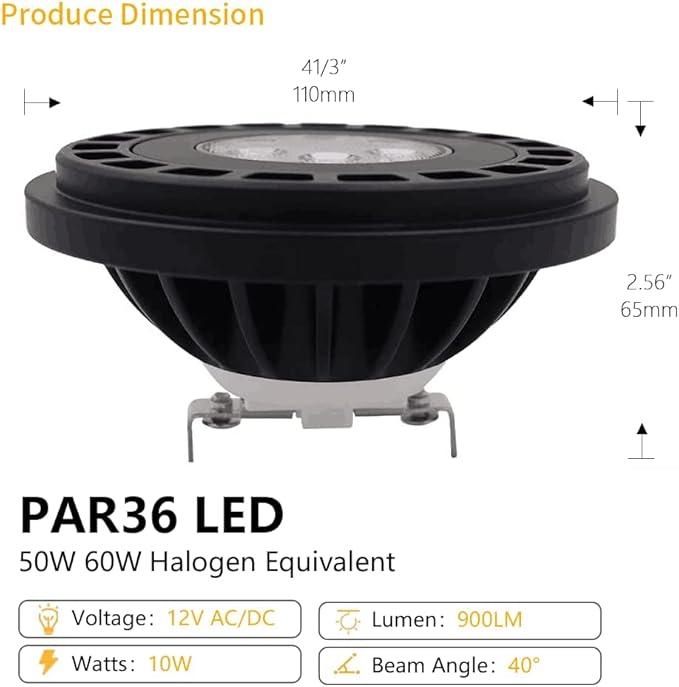 Cheopha PAR36 LED Landscape Bulb 12V Low Voltage Landscape Spotlight 10W Equivalent 35W 50W 60W Halogen IP67 Waterproof for Outdoor Well Light RV Off-Road Vehicle Tractor 5000K Cool White Pack of 1