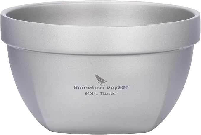 Boundless Voyage Titanium Double Walled Bowl - Ultralight Portable Tableware for Oatmeal Rice Soup Yogurt - Outdoor Camping Metal Bowl (500ml)