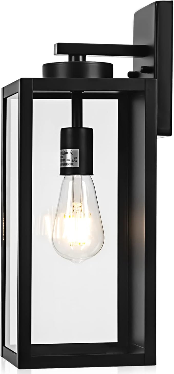 Outdoor Wall Light Fixture Large 16 Exterior Black Lantern Waterproof Farmhouse Porch Sconce Lighting with Glass Modern Wall-Mounted Outside Lights for House Garage Patio Lamp