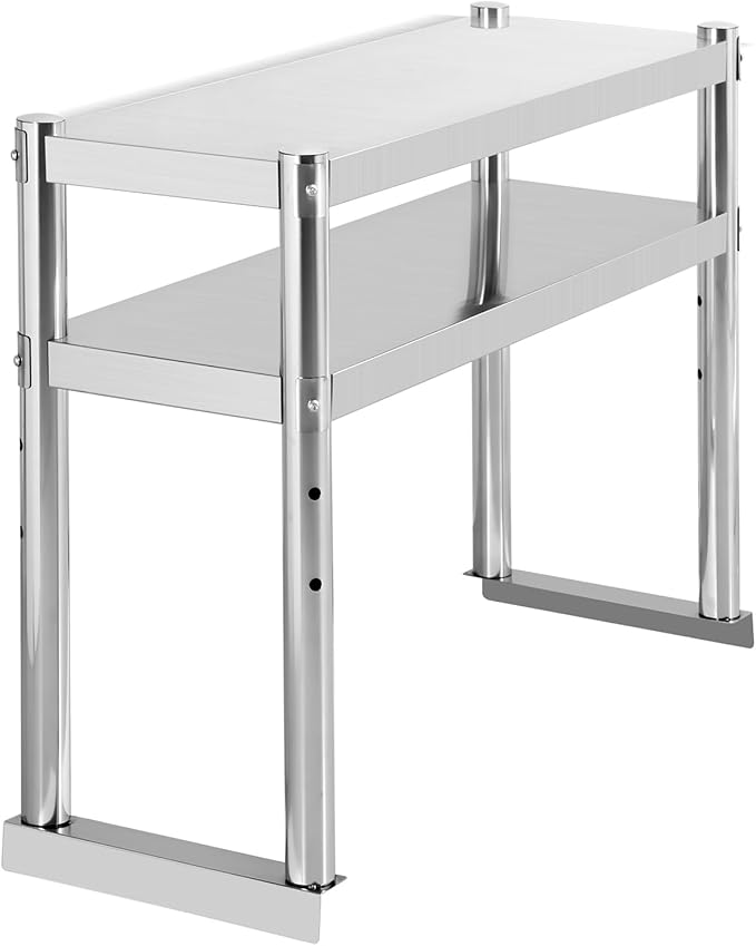 Stainless Steel Double Overshelf 36''L x 12''W Commercial 2 Tier Overshelf Height Adjustable Overshelf for Prep Work Table in Kitchen Restaurant