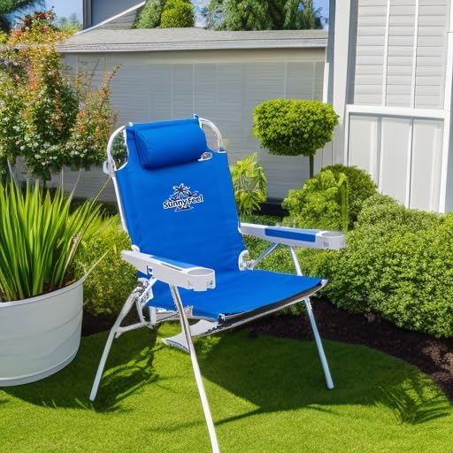 SUNNYFEEL Extra Wide 28 Low Beach Chair 5 Position Lay Flat XL Oversized Portable Folding Camping Chairs with Cup Holder for Outdoor/Trip Lightweight Foldable Backpack Beach Chair for Adults