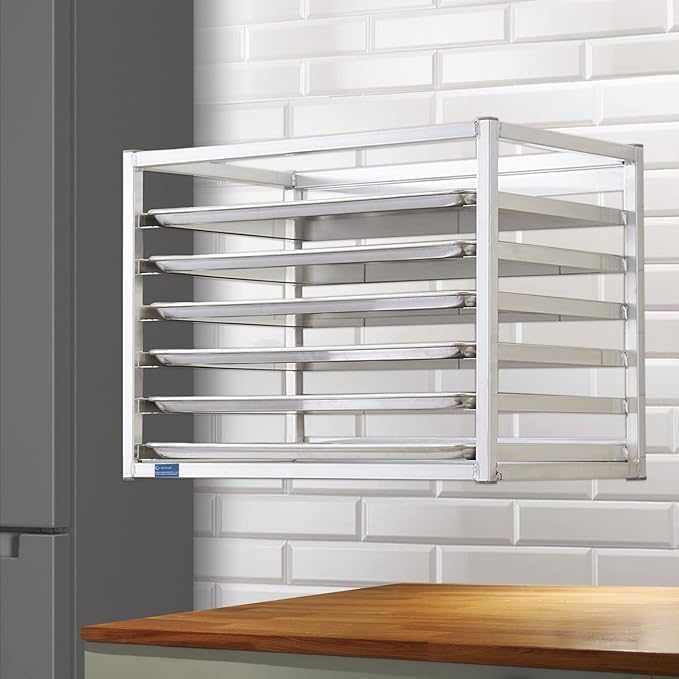 28 x 18 x 21 Aluminum Wall Mounted Sheet/Bun Pan Rack | Fits 6 Full-Size Sheet Pans | Commercial-Grade Perfect for Bakeries Restaurants and Catering Kitchens | NSF Certified |