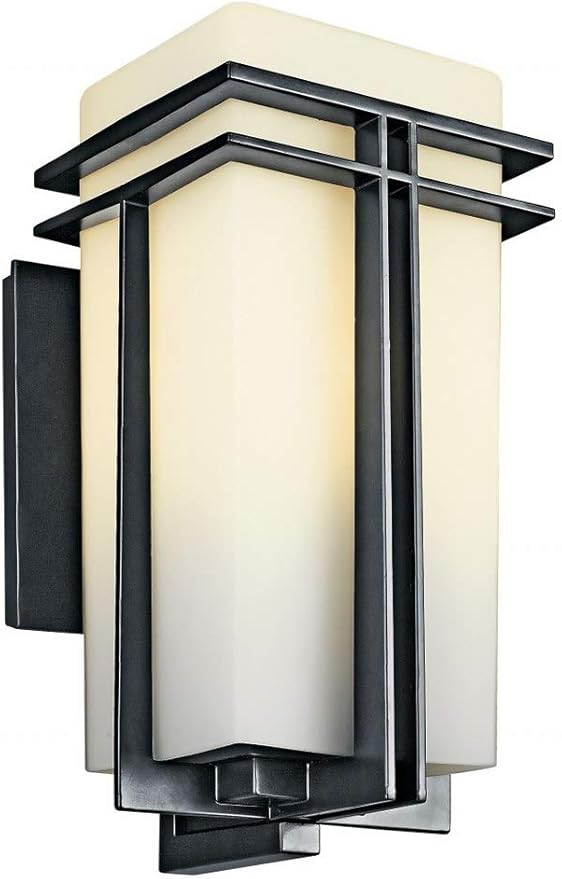 Kichler Tremillo 17.25 Outdoor Wall Lightin Black 1-Light Exterior Wall Sconce Porch Light with Satin Etched Cased Opal Glass (17.25 H x 8.5 W) 49202BK