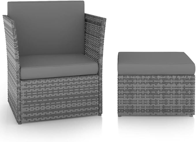 Outdoor Patio Chair with Footstool Poly Rattan Anthracite Lounge Chair with Cushions Durable Powder-Coated Steel Comfortable Outdoor Furniture for Garden Patio