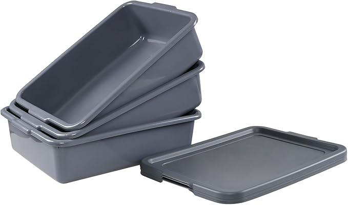 13 Liters Plastic Bus Tray with Lids Grey Commercial Bus Box Tote Box Set of 3