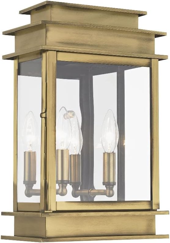 Livex Lighting 2016-01 Transitional Two Light Outdoor Wall Lantern from Princeton Collection Finish Antique Brass