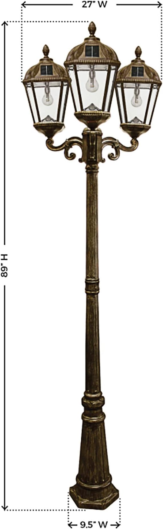 Gama Sonic Royal Bulb Solar Lamp Post Light Kit 89 inch Tall Outdoor Triple Head Weathered Bronze Cast Aluminum Rain Water Glass Light Pole Warm White 2700K 98B303 (Upgraded Panel)