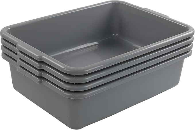 Xyskin 4 Packs 13 Liter Grey Commercial Bus Box Plastic Utility Bus Tub
