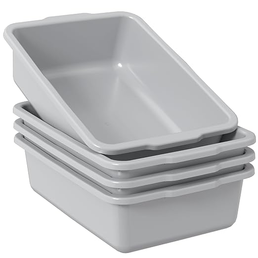 4-Pack Commercial Bus Tubs Box/Tote Box Grey Plastic Storage Bin with Handles/Wash Basin Tub (32 Liter)