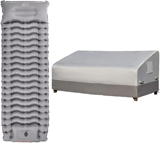 GORILLA GRIP Inflatable Sleeping Mat Gray and Outdoor Furniture Cover Sofa Gray Bundle