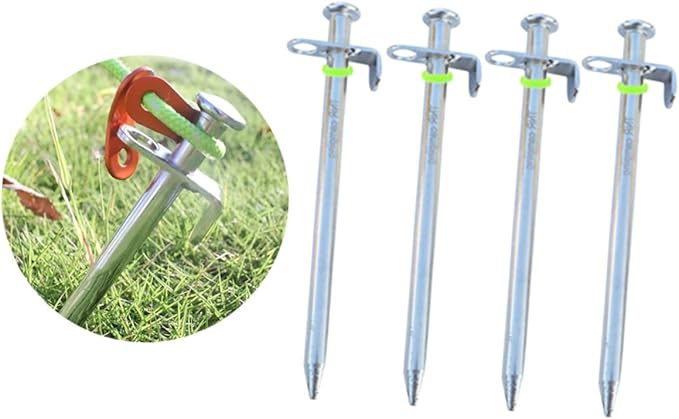POPETPOP 4pcs Shape Tent Stakes Kit Ground Nails for Camping Canopy Tent Awning Rope and Hook