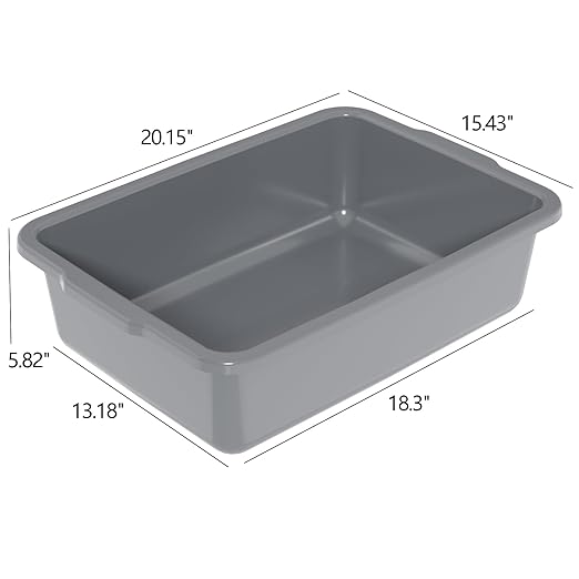 6-Pack 24 L Commercial Bus Tub Plastic Bus Box Gray