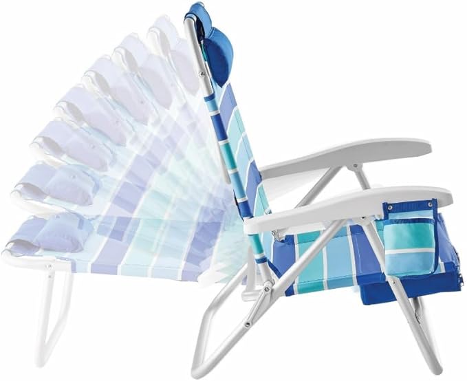 Backpack Beach Chair with Reclining Feature Lay Flat Design Cabana Stripe