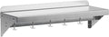 12 x 36 NSF Certified Stainless Steel Wall Mount Shelf - Multifunctional Metal Storage Rack with Backsplash and 6 Hooks