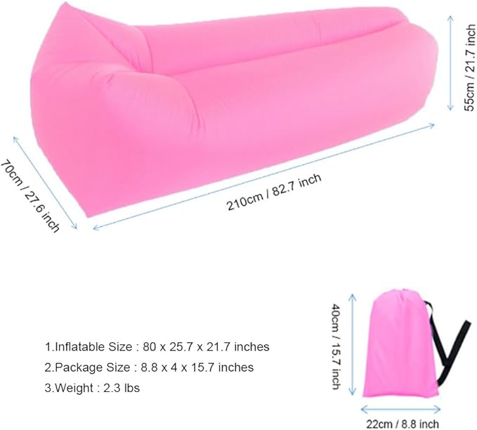 Inflatable Lounger Air Chair Sofa Bed Sleeping Bag Couch for Beach Camping Lake Garden(Pink)