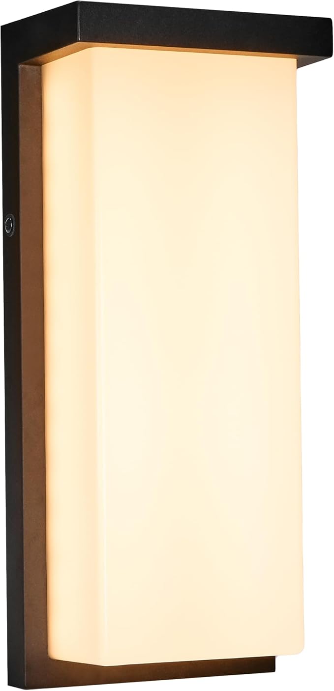 Maxxima 14 LED Porch Lantern Outdoor Wall Light Black with Frosted Lens 2500 Lumens 5 CCT 2700K/3000K/3500K/4000K/5000K Modern Exterior Patio Sconce Lantern
