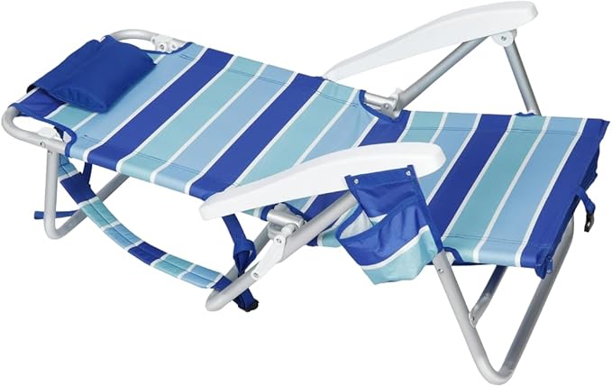 Backpack Beach Chair with Reclining Feature Lay Flat Design Cabana Stripe