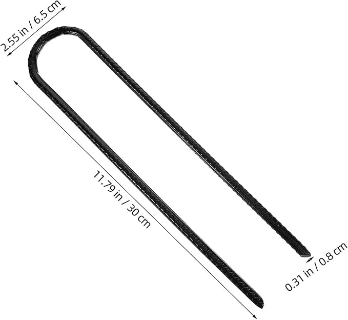 4pcs Heavy Duty Steel U-Shaped Tent Stake Anchors 8x300mm Black Wind Stakes for Camping Garden Landscaping Ground Staples
