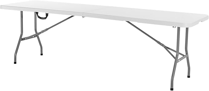 VEVOR Folding Table Heavy Duty Portable Fold-in-Half Utility Table Indoor Outdoor Plastic Rectangle Table with Built in Handle for Party Dining Wedding Events Picnic Camping 8 ft White