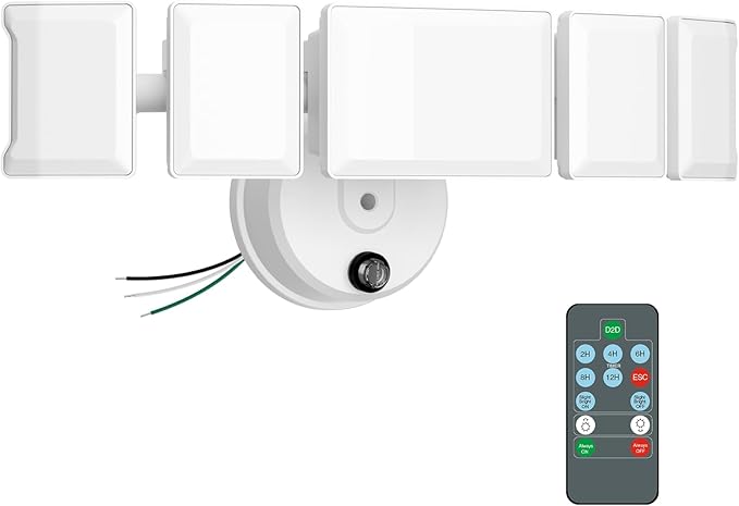 Olafus 100W Dusk to Dawn Flood Lights Outdoor 10000LM 5 Heads LED Security Light with Remote IP65 Waterproof 6500K Exterior Floodlight for Yard Garage Garden White