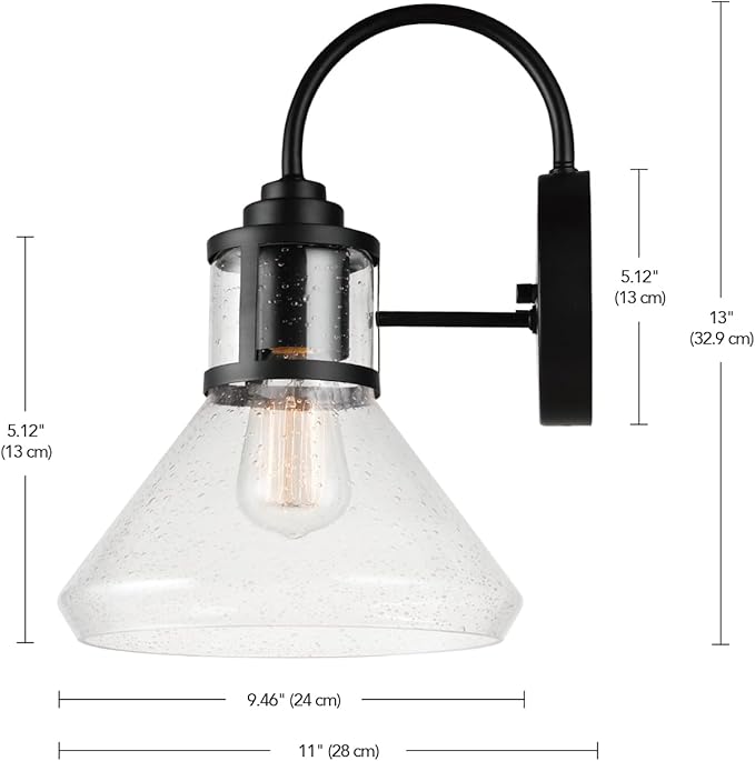 GLOBE Electric 44661 Torrent 1-Light Outdoor Wall Sconce Black Seeded Glass Shade 60W Vintage Edison Incandescent Bulb Included