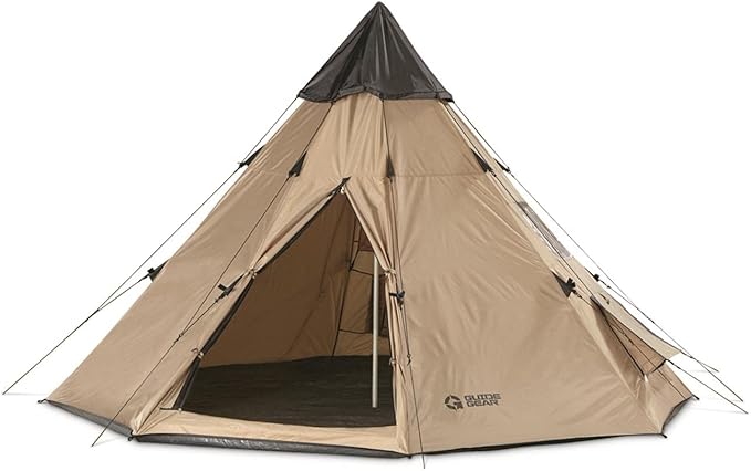 Guide Gear 10' x 10' Teepee Tent for Adults Outdoor Camping 2-Person Instant Easy Set-Up Waterproof 4-Season Tents for Backpacking Hiking
