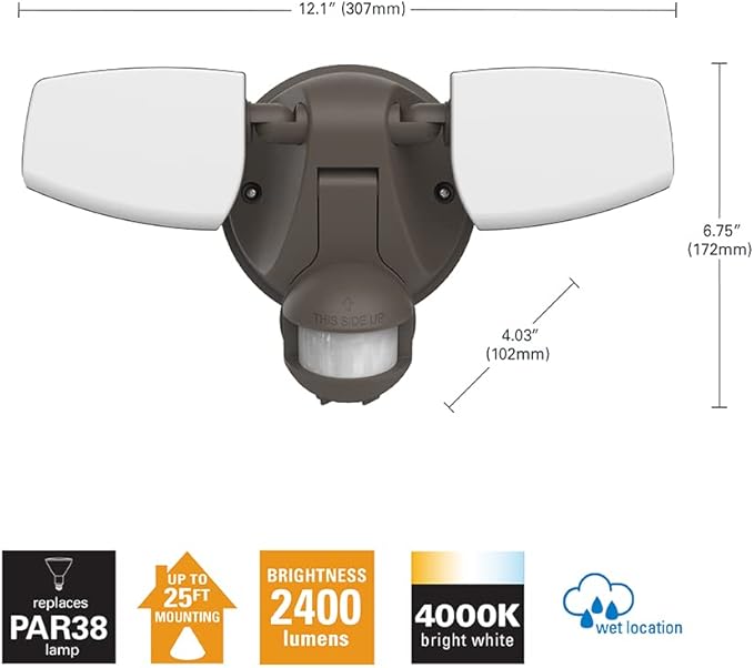 HALO Outdoor LED Flood &amp Security Light - Motion Activated Dusk to Dawn 2372 Lumens Bronze (ESF2A4MB)