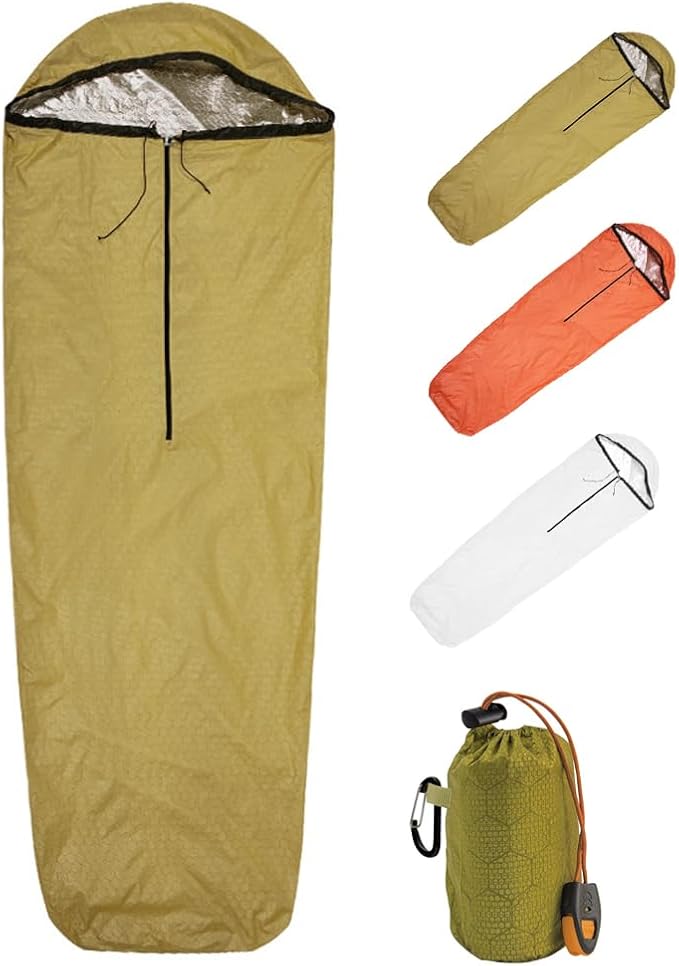 Emergency Sleeping Bag Thermal Bivvy Lightweight Survival Sleeping Bags Thermal Bivy Sack Portable Compact Waterproof Reusable for Camping Hiking Outdoor Activities