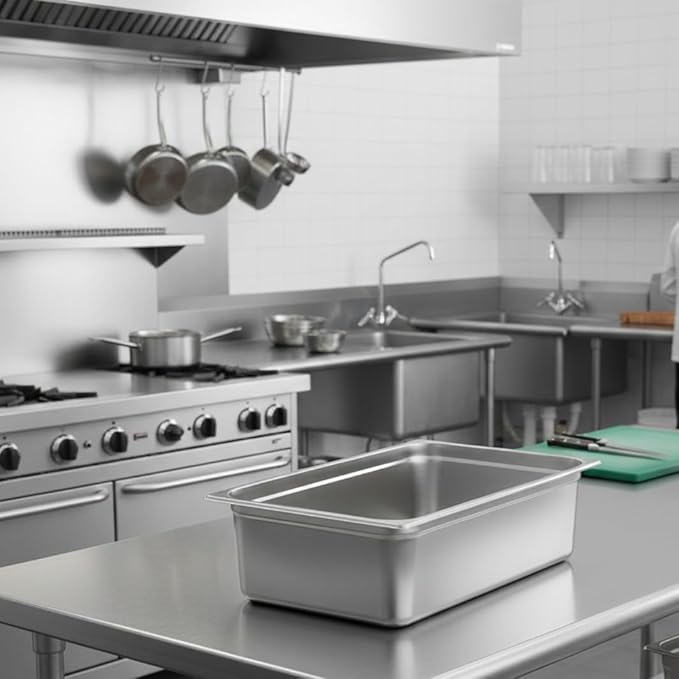 Soro Essentials- Full Size 6 Deep Stainless Steel Anti-Jamming Steam Table Pan 22 Gauge- Chafer Food Pan Stackable Anti-Jam Steam Pans for Hotel Restaurant Supplies Party Buffet Event Catering