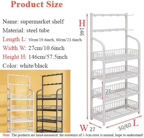 4/5 Tier Retail Display Shelves Metal White Black Supermarket Snacks Candy Storage Stand with Hooks Large Snack Organizer Pantry Kitchen Home Theater MovieWhite4 Tier50x27x146cm