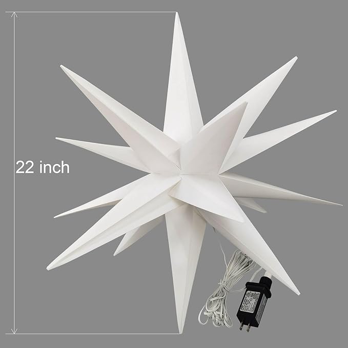 Leejec 22 Moravian Star Light Easy Assembly Christmas Decorations Indoor&amp Outdoor Hanging Advent Star Warm White LED Porch Light with Timer Wedding &amp Home Decor