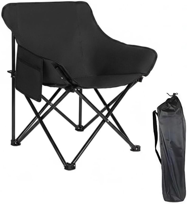 Outdoor Portable Folding Chair Moon Chair Camping Chair Dinner Painting car Fishing Leisure Chair Alloy Steel Bracket 600D Oxford Cloth. (Black)