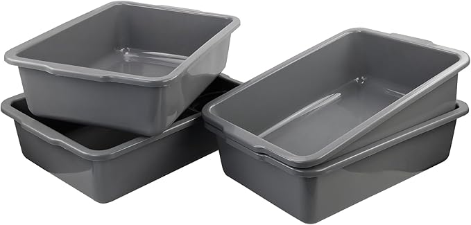 Hespama 4 Pack Commercial Bus Tub Box 32 L Extra Large Dish Pan Grey