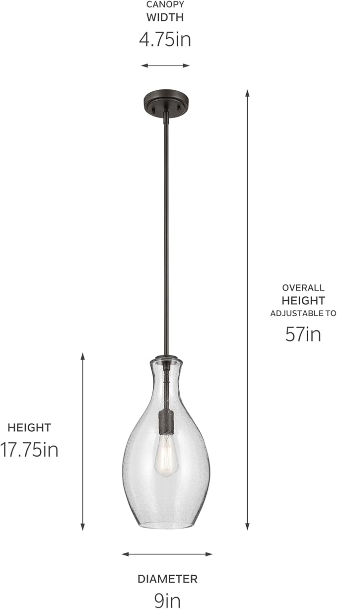 Kichler Lighting Everly 17.75 1 Light Hour Glass Pendant Clear Glass Olde Bronze
