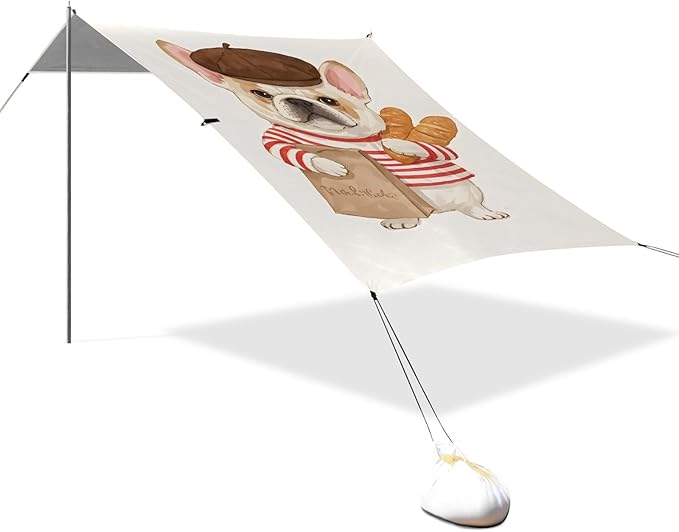 ALAZA Gental French Bulldog Puppy Dog Beach Tent Sun Shelter UPF50+ Protection Beach Shade Canopy w/ 4 Sandbags for Outdoor Camping Fishing Backyard Fun Picnic 10x9 ft