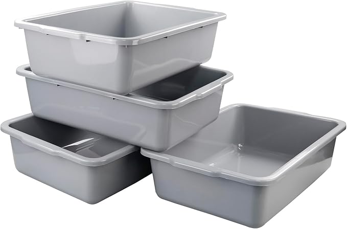 Obstnny 4-Pack Commercial Bus Tub 32 L Large Utility Bus Tote Boxes Grey