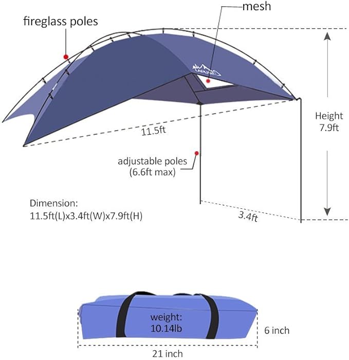 PlayDo Waterproof Teardrop Trailer Awning Portable Car SUV Awning Tent Sun Shelter Canopy for Camping 4 Persons (Blue)