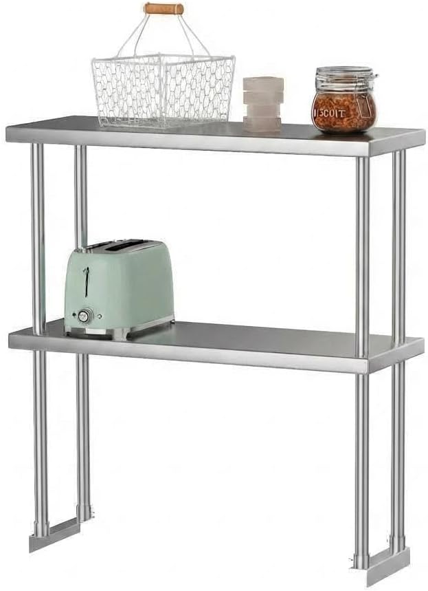 12 x 30 Stainless Steel Double Overshelf 2-Tier Adjustable Shelf for Prep Table Commercial Storage Rack over Oven Shelving for Kitchen Restaurant Food Truck Utility Room Dish Drying