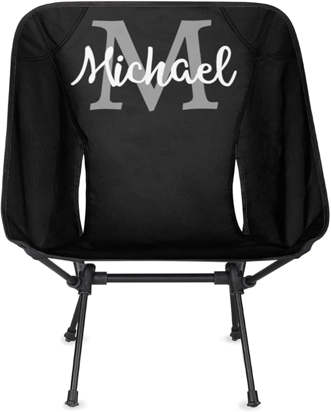 Custom Black Portable Camping Chair Personalized Backpacking Chair with Name Lightweight Foldable Chairs for Hiking Beach