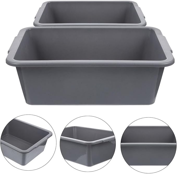 Wakauto 2pcs Rectangular Dish Washing Tub Set Plastic Rectangle Bucket for Kitchen Storage and Dish Washing with Large Capacity 34x23.8x10.9cm 41.4x28.7x13.1cm